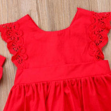 Load image into Gallery viewer, Modern Baby Girl Ruffle Red Lace Romper Party Cotton Dresses with a headband for Newborn And Girls 0-24Months