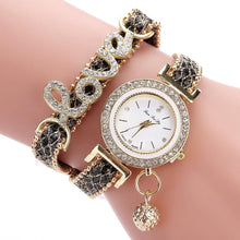 Load image into Gallery viewer, New Top Women Bracelet Watches Ladies Love Leather Strap Rhinestone Quartz Wrist Watch Luxury Fashion Quartz Watch For Women and Girls