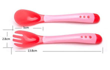 Load image into Gallery viewer, 1 Set Children Kids Tableware Temperature Silicone Soft Spoon Fork Cutlery Feeding Dish Infant Boys and Girls Unique Baby Feeding Tool