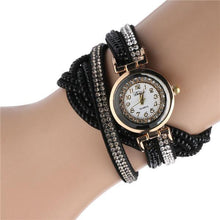Load image into Gallery viewer, Fashion Casual Gold Quartz Women Rhinestone Watch Braided Leather Bracelet Watch Gift Ladies Wristwatch For Ladies and Women