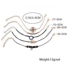 Load image into Gallery viewer, Bohemian Black Beads Chain Bracelets Bangles For Women Fashion Heart Compass Gold Color Bracelets Sets Luxury Jewelry Gifts