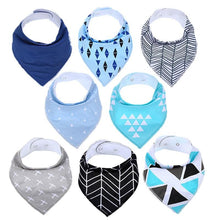 Load image into Gallery viewer, 8PCS/SET Comfortable Colorful 100% Organic Cotton Adjustable Snaps Bandana Saliva Bibs For Baby Boys & Girls Kids