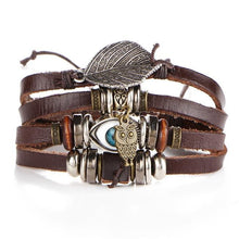 Load image into Gallery viewer, BOHO Tibet Stone Feather Multilayer Leather Bracelet Eye Fish Charms Beads Bracelets For Men Vintage Punk Wrap Wristband Cool Jewelry