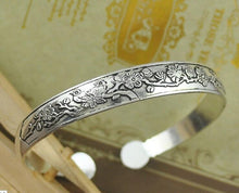 Load image into Gallery viewer, Big Elegant Luxury Amazing Classic Fashion Flower Metal Tibetan Indian Silver Vintage Retro Fashion Cuff Bracelet Bangle For Woman With Details of Animals