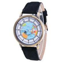 Load image into Gallery viewer, Fashion Casual Watches Women Casual Wristwatch Personality World Map With Airplane Pattern Cowboy Band Quartz Watch For Woman and Girls
