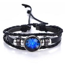 Load image into Gallery viewer, New Gemini C Leo Virgo Libra Scorpio 12 Constellation Amazing Black Elegant Punk Leather Bracelet Zodiac Bracelet For Men And Women