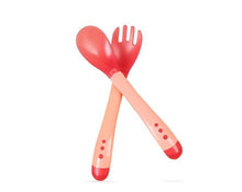 Load image into Gallery viewer, 1 Set Children Kids Tableware Temperature Silicone Soft Spoon Fork Cutlery Feeding Dish Infant Boys and Girls Unique Baby Feeding Tool