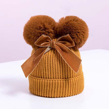 Load image into Gallery viewer, Luxury Modern Elegant New Girls Double Pompom Knitted Hat Warm Thicker Beanie Cap for Baby Girls In Winter elegant New Year Design