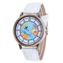 Load image into Gallery viewer, Fashion Casual Watches Women Casual Wristwatch Personality World Map With Airplane Pattern Cowboy Band Quartz Watch For Woman and Girls