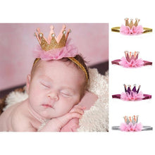 Load image into Gallery viewer, Luxury Modern Crown Headband Gold Princess Crown Photo Props For New Born Baby Girl Birthday