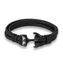 Load image into Gallery viewer, Modern Trend Leather Elegant Bracelet For Men Jewelry Blue Luxury Leather Gold Stainless Steel Anchor Braided Rope Amazing Nautical Style Friendship Bracelet Gift