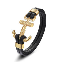 Load image into Gallery viewer, Genuine Leather Anchor Bracelet Men Lion Double Wolf Shackles Stainless Steel Charm Bracelets Wristband Fashion Jewelry