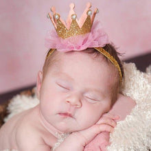 Load image into Gallery viewer, Luxury Modern Crown Headband Gold Princess Crown Photo Props For New Born Baby Girl Birthday