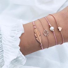 Load image into Gallery viewer, Luxury Modern Gold Crystal Circle Arrow Bracelets Set for Women In Bohemian Pink Opal Adjustable Charm Bracelet Jewelry Style for Women and Ladies