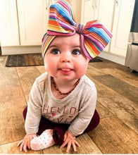 Load image into Gallery viewer, Modern Luxury Newborn Large Bow Cotton Rainbow Print Headwrap Baby Girl Fabric Messy Bow Turban Headband