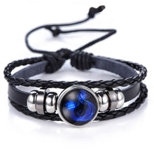 Load image into Gallery viewer, New Gemini C Leo Virgo Libra Scorpio 12 Constellation Amazing Black Elegant Punk Leather Bracelet Zodiac Bracelet For Men And Women