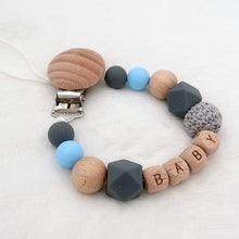 Load image into Gallery viewer, Handmade Personalized Name Silicone Wood Pacifier Clips Safe Teething Chain Baby Teether Clips Holder For Pacifier For Kids