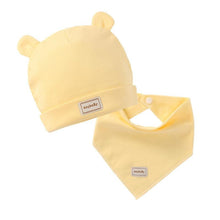 Load image into Gallery viewer, Elastic headscarf double layer cotton baby caps hats with baby bibs set for newborn infant Candy Color
