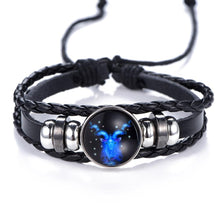 Load image into Gallery viewer, New Gemini C Leo Virgo Libra Scorpio 12 Constellation Amazing Black Elegant Punk Leather Bracelet Zodiac Bracelet For Men And Women