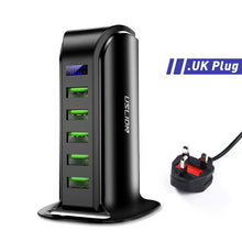 Load image into Gallery viewer, Powerful 5 Port USB Energy Saving Charger LED Display Multi USB Charging Station Dock Universal Mobile Phone Desktop Wall Home EU UK Plug