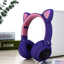 Load image into Gallery viewer, STEVVEX New Luxury Interesting LED Cat Ear Noise Cancelling Headphones Bluetooth 5.0 For Young People and Kids Headset Support TF Card 3.5mm Plug With Mic