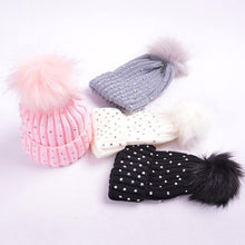 Load image into Gallery viewer, Luxury Baby Kids Pompom Newborn Baby Hat Cap Knitted Warm Hats With Rhinestone for Baby Girl/Boy Beanie Soft Toddler Hat