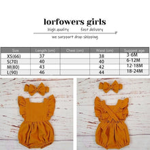 Load image into Gallery viewer, Cotton Baby Girl Double Ruffle Romper Jumpsuit with Headband Playsuit For Newborn With Bow
