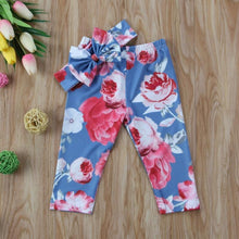 Load image into Gallery viewer, Luxury Modern Girls Summer Floral Baby Girls Pant with Headband Newborn Kid Girls Floral Bottoms Long Pants Trousers In Flower Design For Girls With Bow