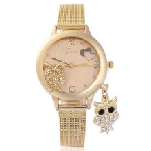Load image into Gallery viewer, STEVVEX Gold Watch Brand Quartz Women Rose Gold Stainless Steel Mesh Belt Ladies Wristwatch Female Clock Owl (Gold) For Women and Girls