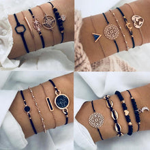 Load image into Gallery viewer, Bohemian Black Beads Chain Bracelets Bangles For Women Fashion Heart Compass Gold Color Bracelets Sets Luxury Jewelry Gifts