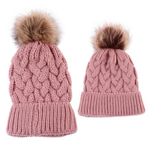 Load image into Gallery viewer, Luxury Modern Cute Kids Girls Hats Mother & Daughter Warm Knitted Hat And Caps Winter Newborn Baby Cap