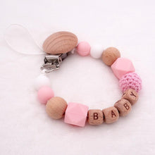 Load image into Gallery viewer, Handmade Personalized Name Silicone Wood Pacifier Clips Safe Teething Chain Baby Teether Clips Holder For Pacifier For Kids