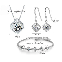 Load image into Gallery viewer, New Style Stamp Silver Color Jewelry Luxury Sets Zircon Elegant Square Cube Necklace Earrings Bracelet For Women