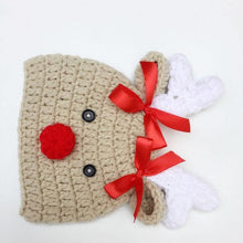 Load image into Gallery viewer, Luxury Handmade Christmas Newborn Infant Baby Boys and Girls Hats Cartoon Crochet Knitted Bowknot Deer Baby Cap For Winter