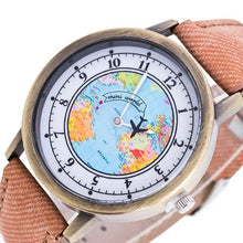 Load image into Gallery viewer, Fashion Casual Watches Women Casual Wristwatch Personality World Map With Airplane Pattern Cowboy Band Quartz Watch For Woman and Girls