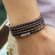 Load image into Gallery viewer, NEW Trendy Black Retro Wrap Long Leather Men Brecelets Bangles Fashion Sporty Chain Link Male Charm Bracelet