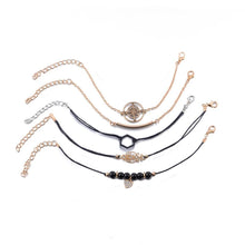 Load image into Gallery viewer, Bohemian Black Beads Chain Bracelets Bangles For Women Fashion Heart Compass Gold Color Bracelets Sets Luxury Jewelry Gifts