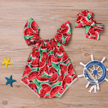 Load image into Gallery viewer, Newborn Baby Girls Watermelon Printed Sleeveless Bodysuit Sunset Jumpsuit Casual Clothes for Girls