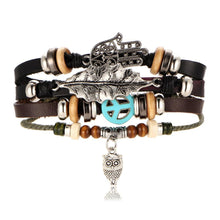 Load image into Gallery viewer, BOHO Tibet Stone Feather Multilayer Leather Bracelet Eye Fish Charms Beads Bracelets For Men Vintage Punk Wrap Wristband Cool Jewelry
