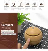 Load image into Gallery viewer, Mini Air Humidifier Ultrasonic USB Aroma Wood Grain LED Night Light Electric Essential Oil Diffuser Aromatherapy Home