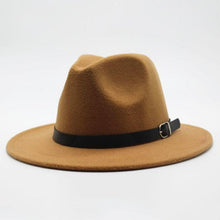 Load image into Gallery viewer, Vintage Winter Autumn Woolen Women Men Belt Buckle Fedora Hat Classic Wide Brim Floppy Hat Retro Warm Top Hat Vintage Cap Women Fedoras Durable Hat
