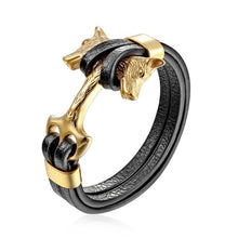 Load image into Gallery viewer, Genuine Leather Anchor Bracelet Men Lion Double Wolf Shackles Stainless Steel Charm Bracelets Wristband Fashion Jewelry