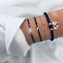 Load image into Gallery viewer, Bohemian Black Beads Chain Bracelets Bangles For Women Fashion Heart Compass Gold Color Bracelets Sets Luxury Jewelry Gifts