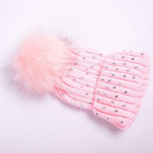 Load image into Gallery viewer, Luxury Baby Kids Pompom Newborn Baby Hat Cap Knitted Warm Hats With Rhinestone for Baby Girl/Boy Beanie Soft Toddler Hat