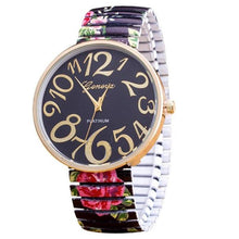 Load image into Gallery viewer, Watch Beautiful Flowers Print Design Luxury Women Elasticity Shrink Bracelet Quartz Wrist Watch For Women Ladies and Girls
