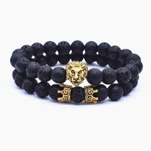 Load image into Gallery viewer, Classic Vintage Elegant Lion Head and Luxury Crown Charm Bracelet Natural Lava Stone Beads Amazing Bracelet Great For Men Fashion Jewelry