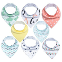 Load image into Gallery viewer, 8PCS/SET Comfortable Colorful 100% Organic Cotton Adjustable Snaps Bandana Saliva Bibs For Baby Boys & Girls Kids