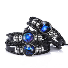 Load image into Gallery viewer, New Gemini C Leo Virgo Libra Scorpio 12 Constellation Amazing Black Elegant Punk Leather Bracelet Zodiac Bracelet For Men And Women