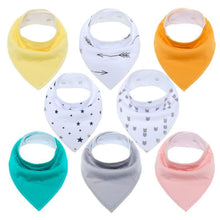 Load image into Gallery viewer, 8PCS/SET Comfortable Colorful 100% Organic Cotton Adjustable Snaps Bandana Saliva Bibs For Baby Boys & Girls Kids