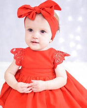 Load image into Gallery viewer, Modern Baby Girl Ruffle Red Lace Romper Party Cotton Dresses with a headband for Newborn And Girls 0-24Months